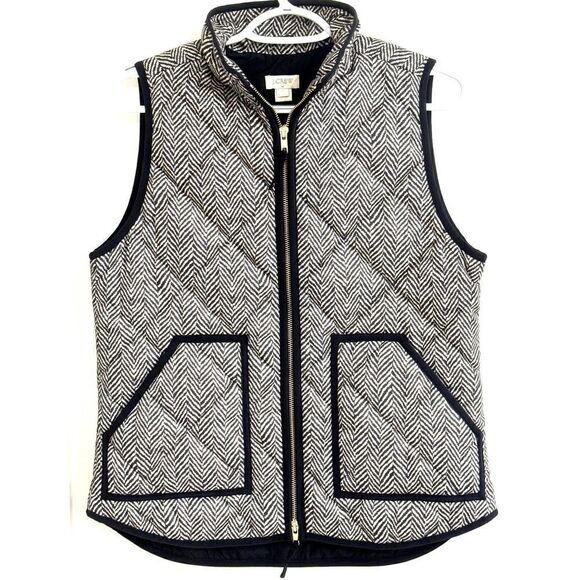 J. Crew Herringbone Print Quilted Puffer Vest EUC Sz S // preppy // equestrian / - Picture 1 of 10